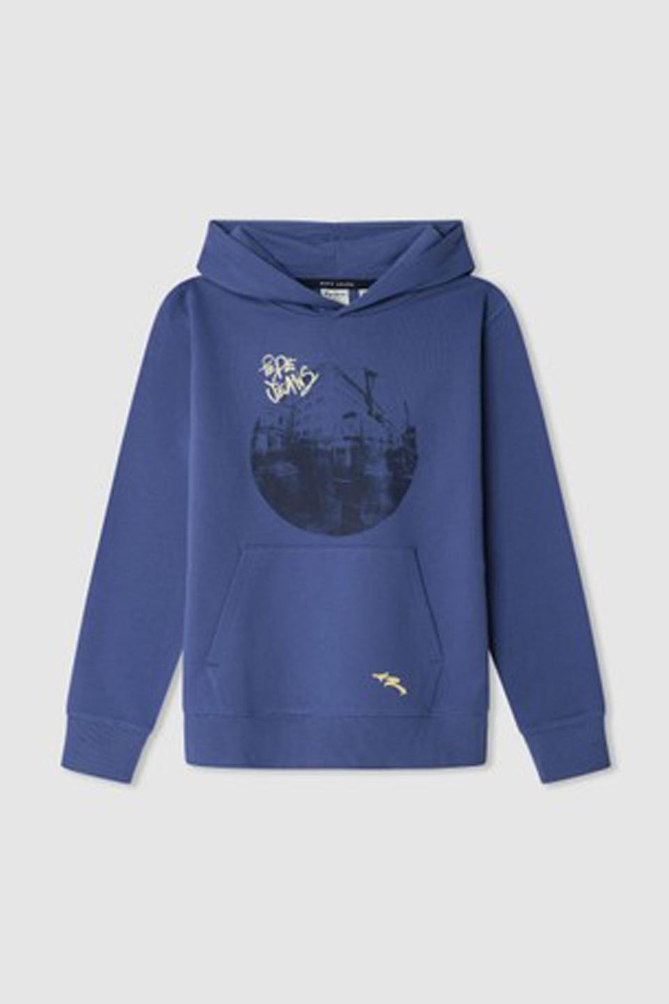 Синее худи с принтом Pepe Jeans London