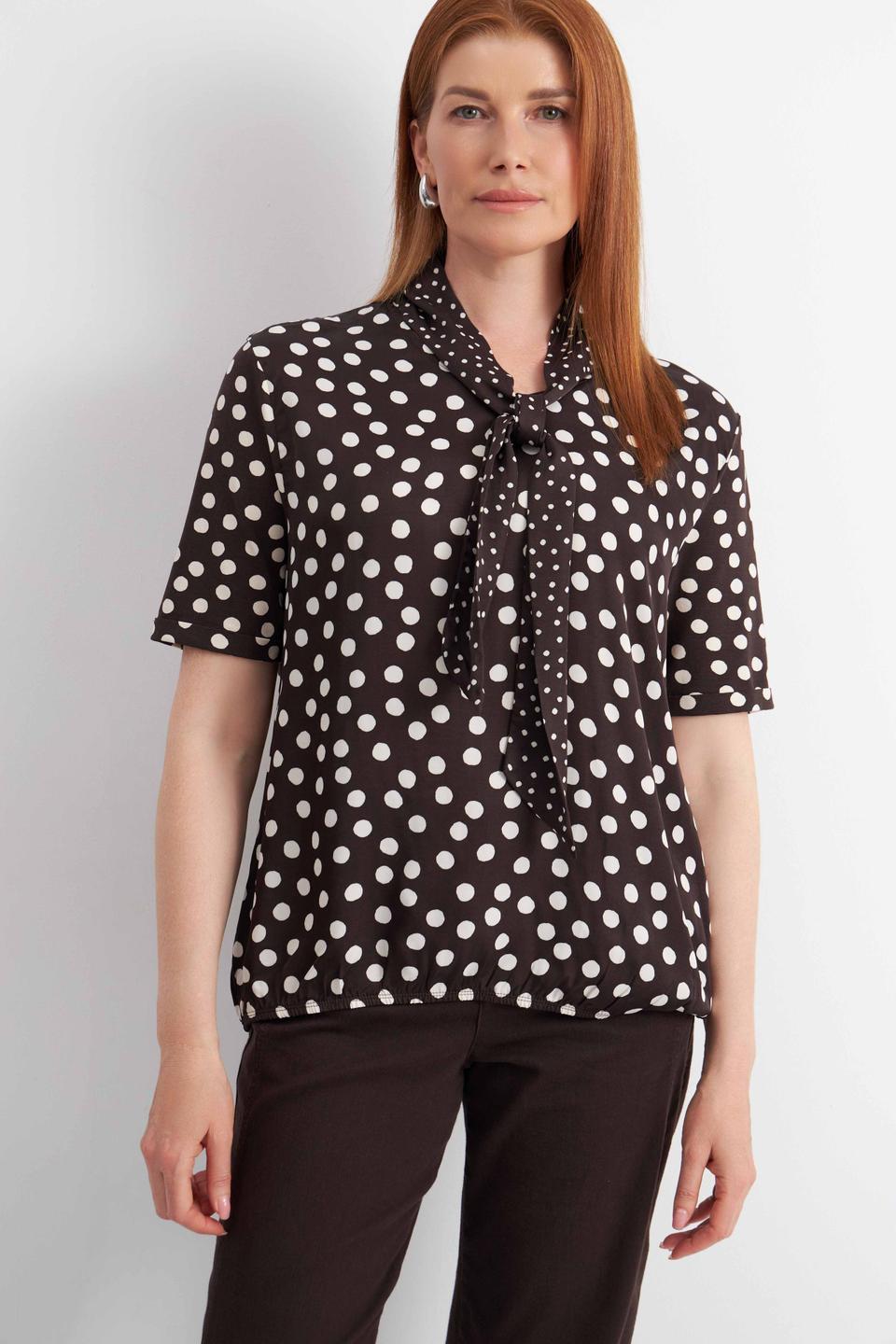 Коричневая футболка в горох с бантом Rabe collection