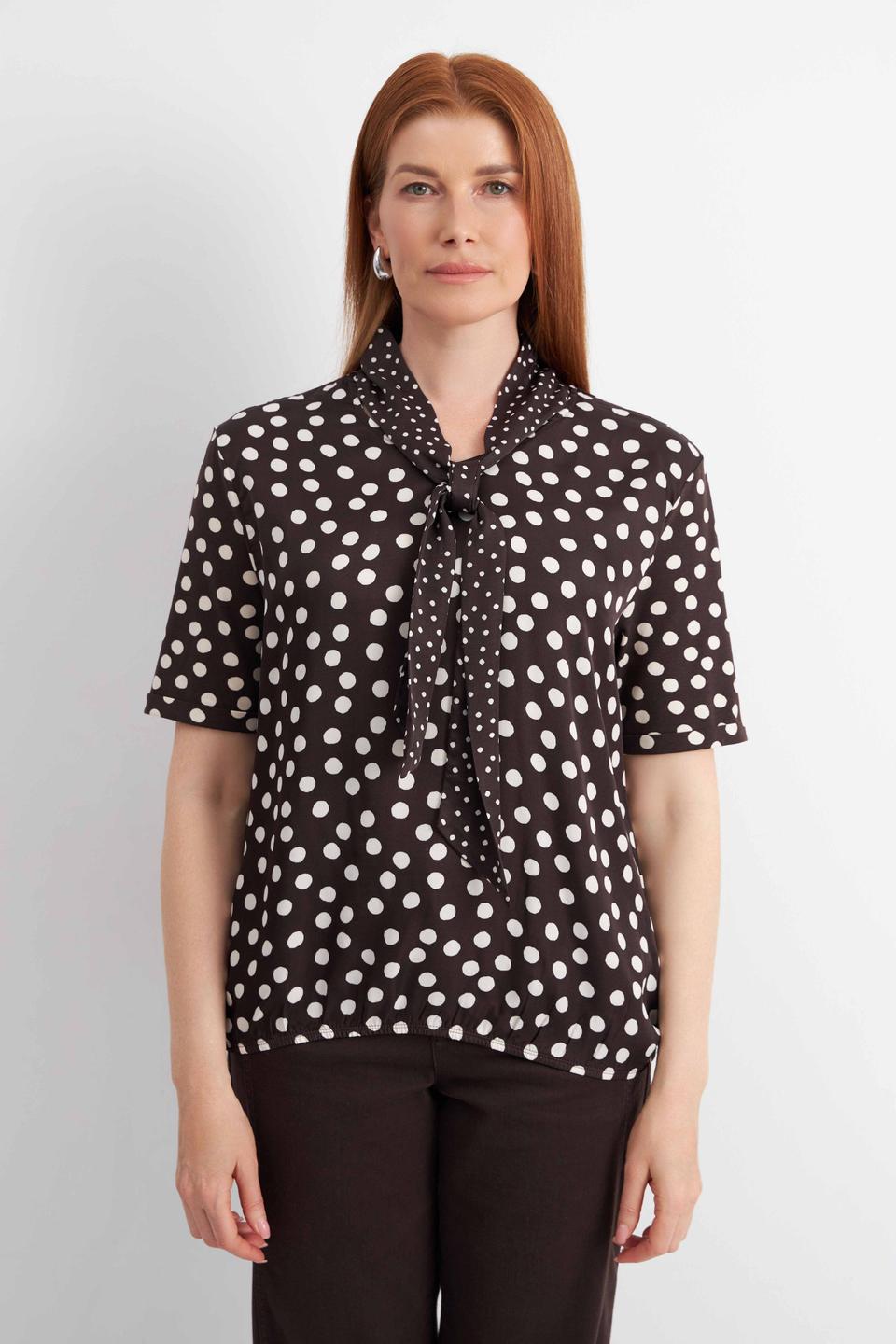 Коричневая футболка в горох с бантом Rabe collection