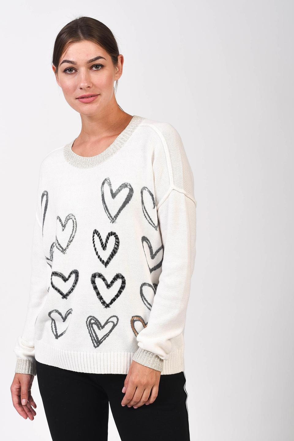 Пуловер Pezzo с сердцами молочный