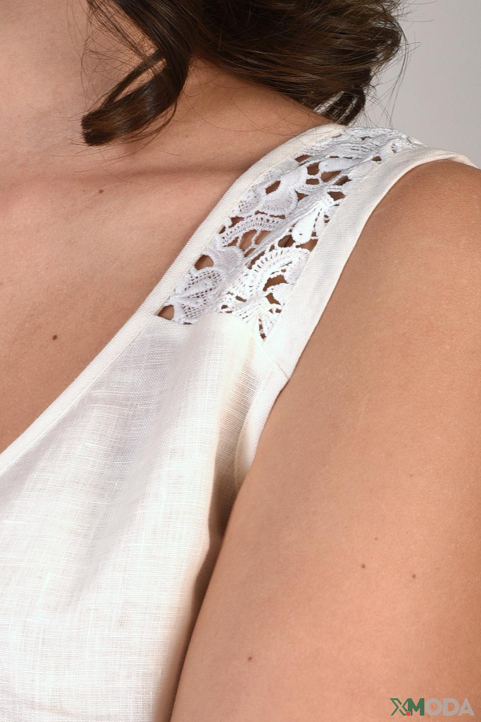 Топ Just Valeri с кружевом молочный