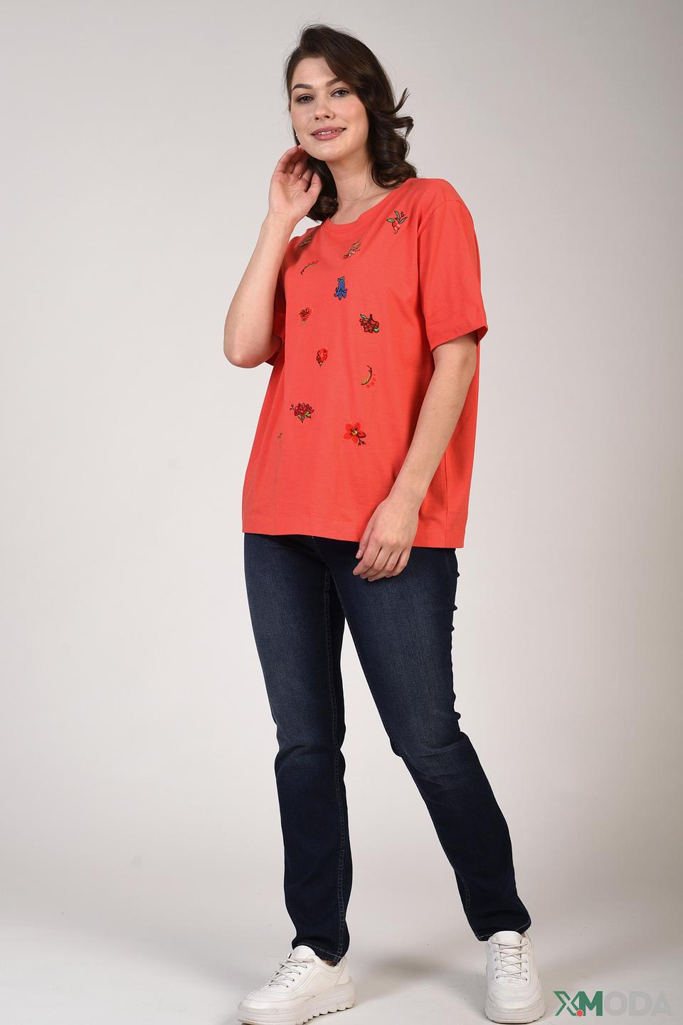 Футболка Pezzo с вышивкой коралловая