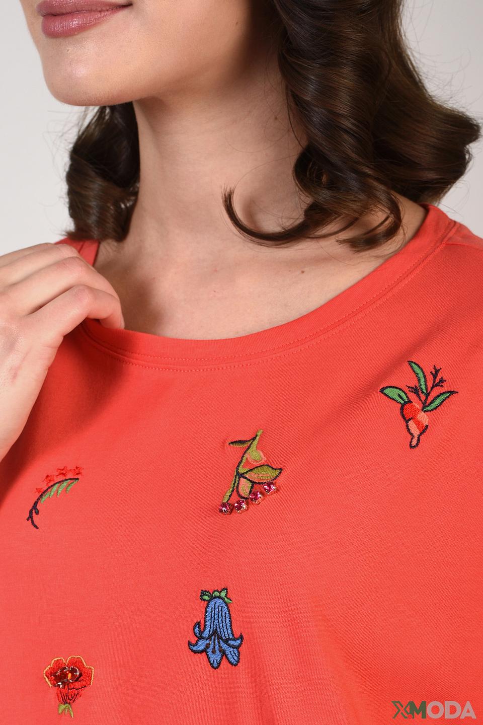 Футболка Pezzo с вышивкой коралловая