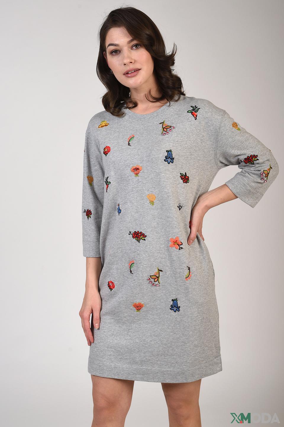 Платье Pezzo с вышивкой серое