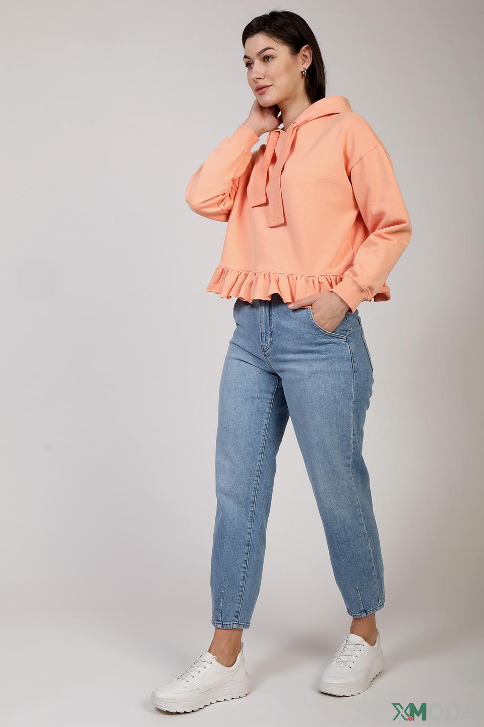 Пуловер Rich and Royal с рюшами персиковый