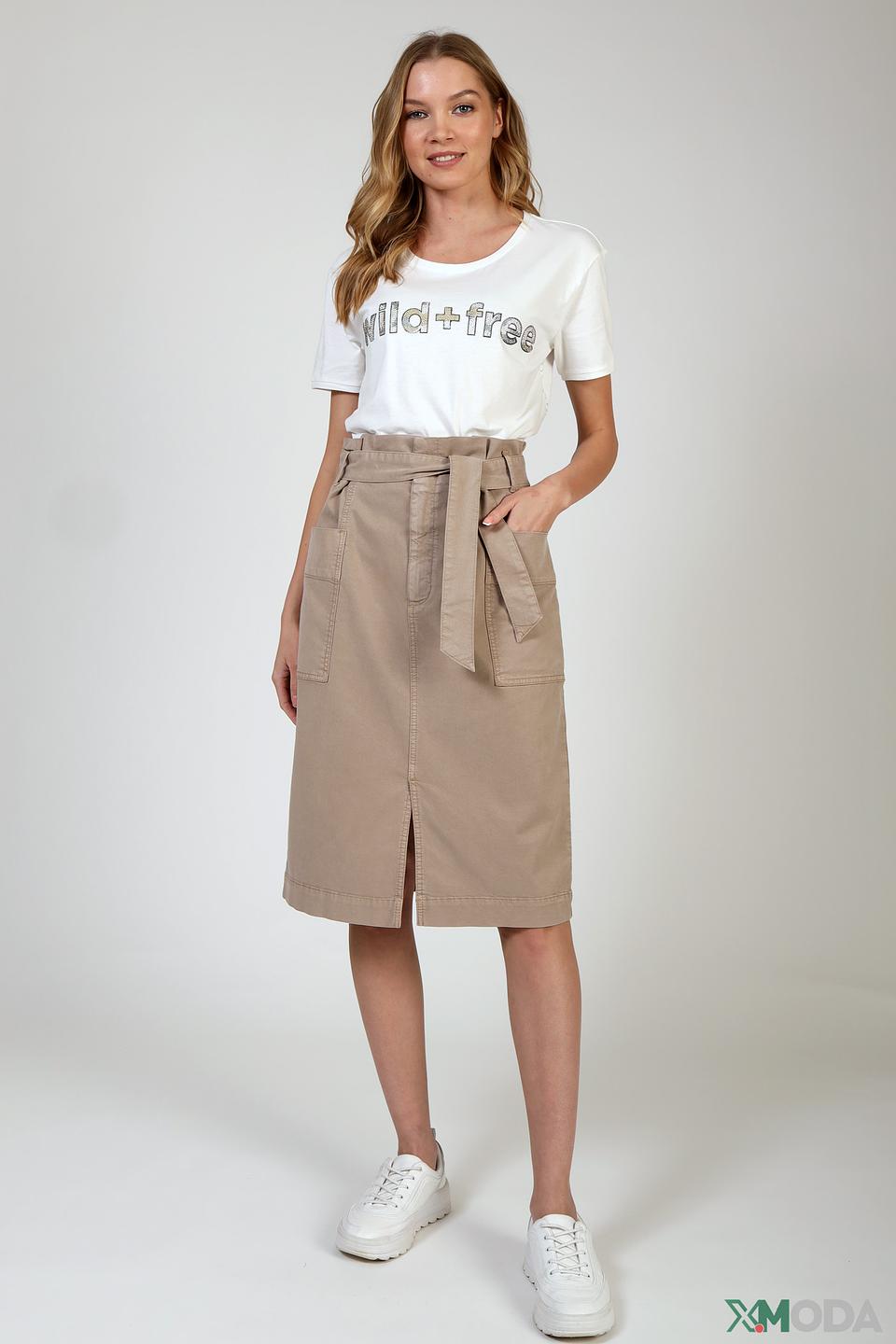 Юбка Oui бежевая с поясом