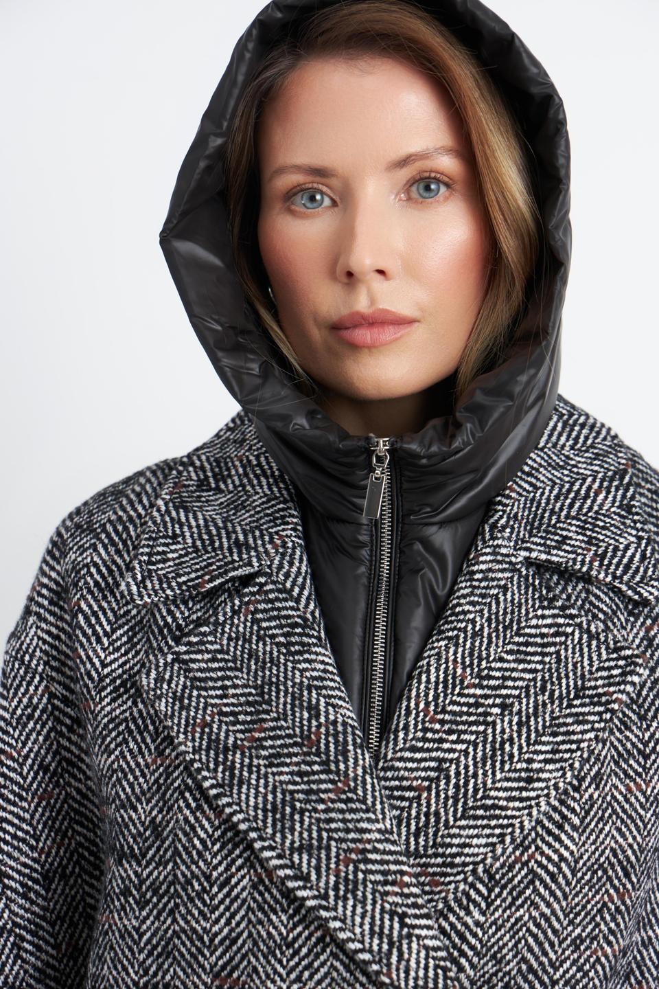 Серое двубортное пальто Electra style с узором «ёлочка»