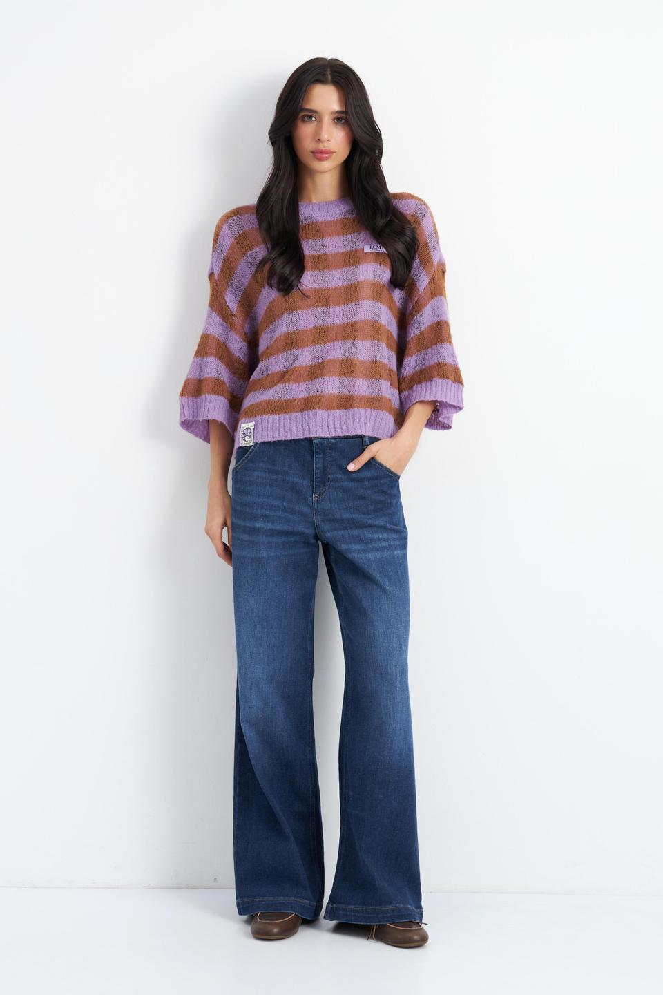 Укороченный пуловер в полоску Lecomte лилового цвета