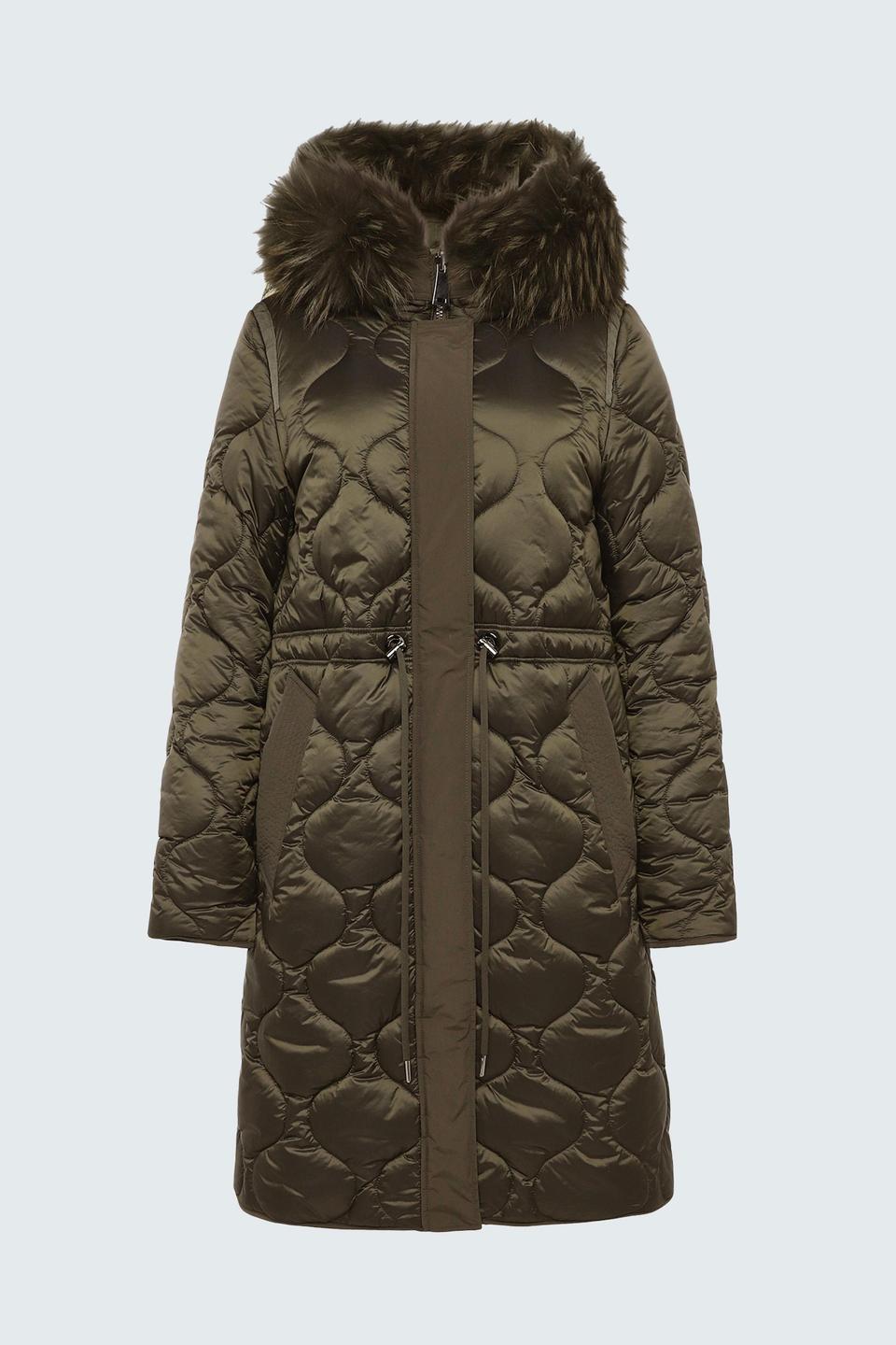 Оливковое стеганое пальто Betty Barclay outdoor с меховой отделкой