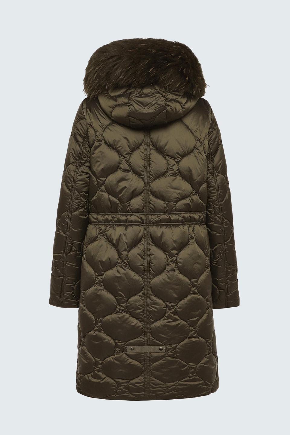 Оливковое стеганое пальто Betty Barclay outdoor с меховой отделкой