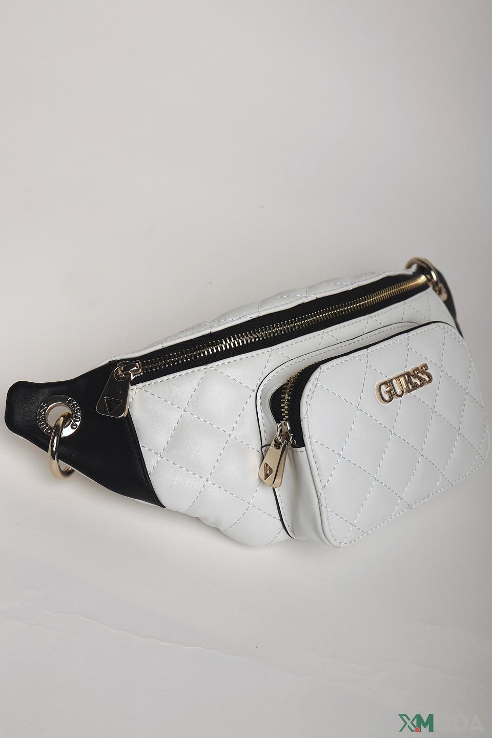 Сумка поясная Guess стеганая белая