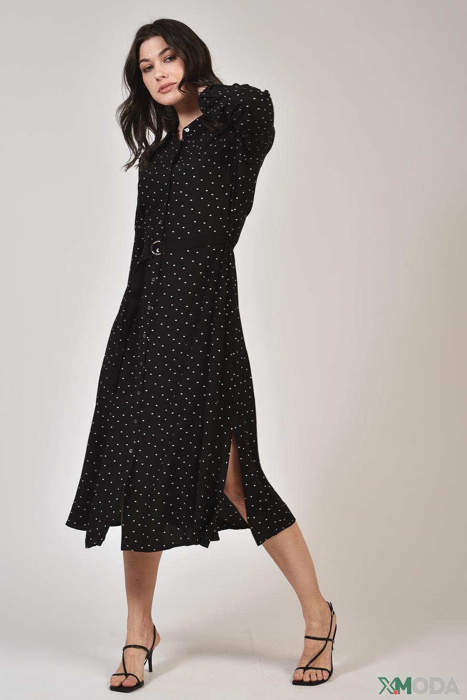 Платье Oui в горошек чёрное