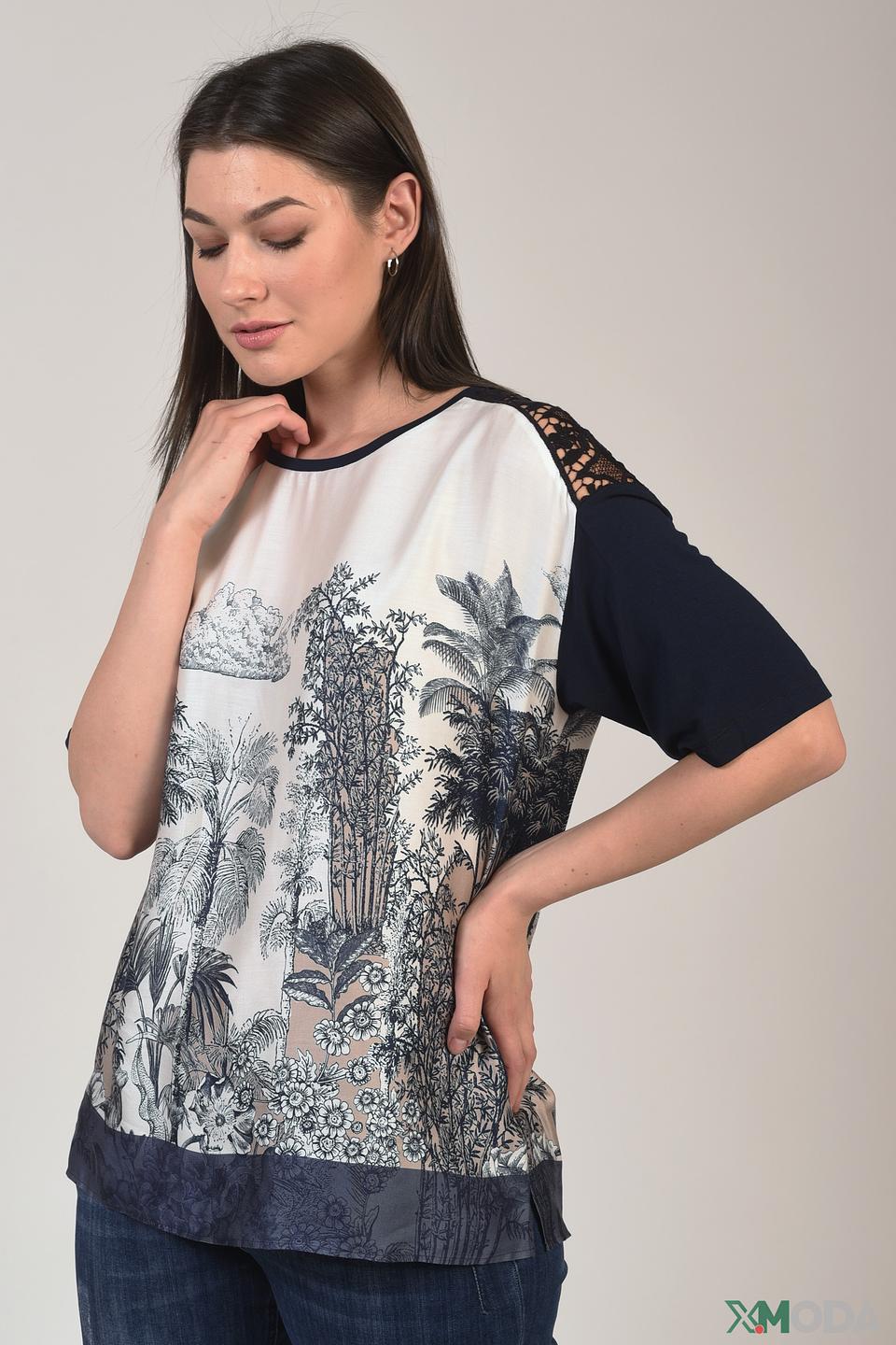 Футболка Elena Miro с принтом и кружевом