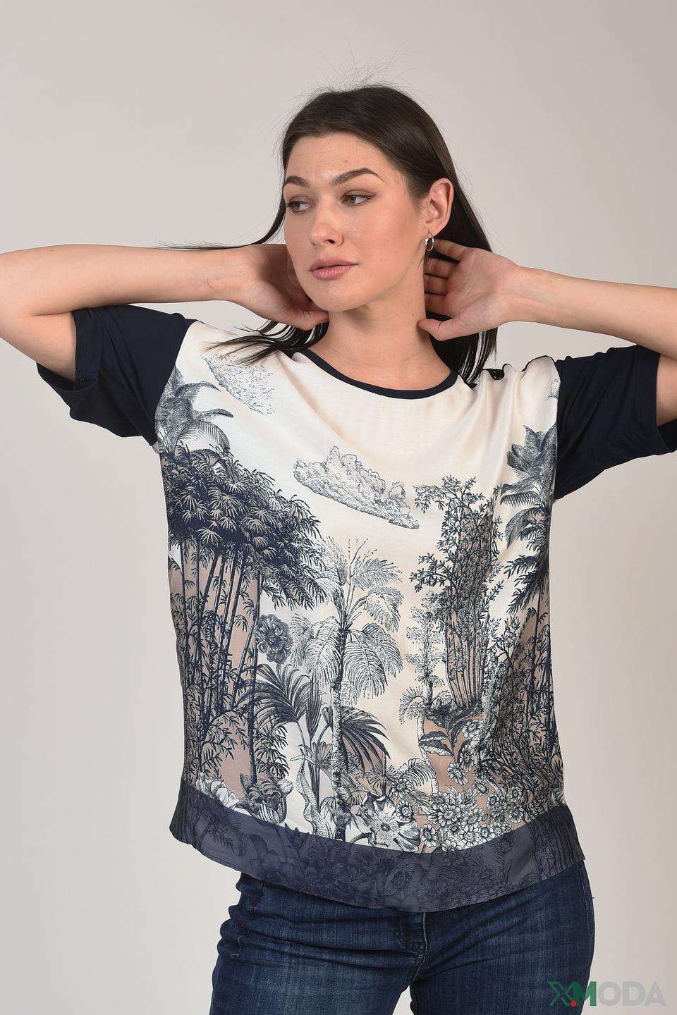 Футболка Elena Miro с принтом и кружевом