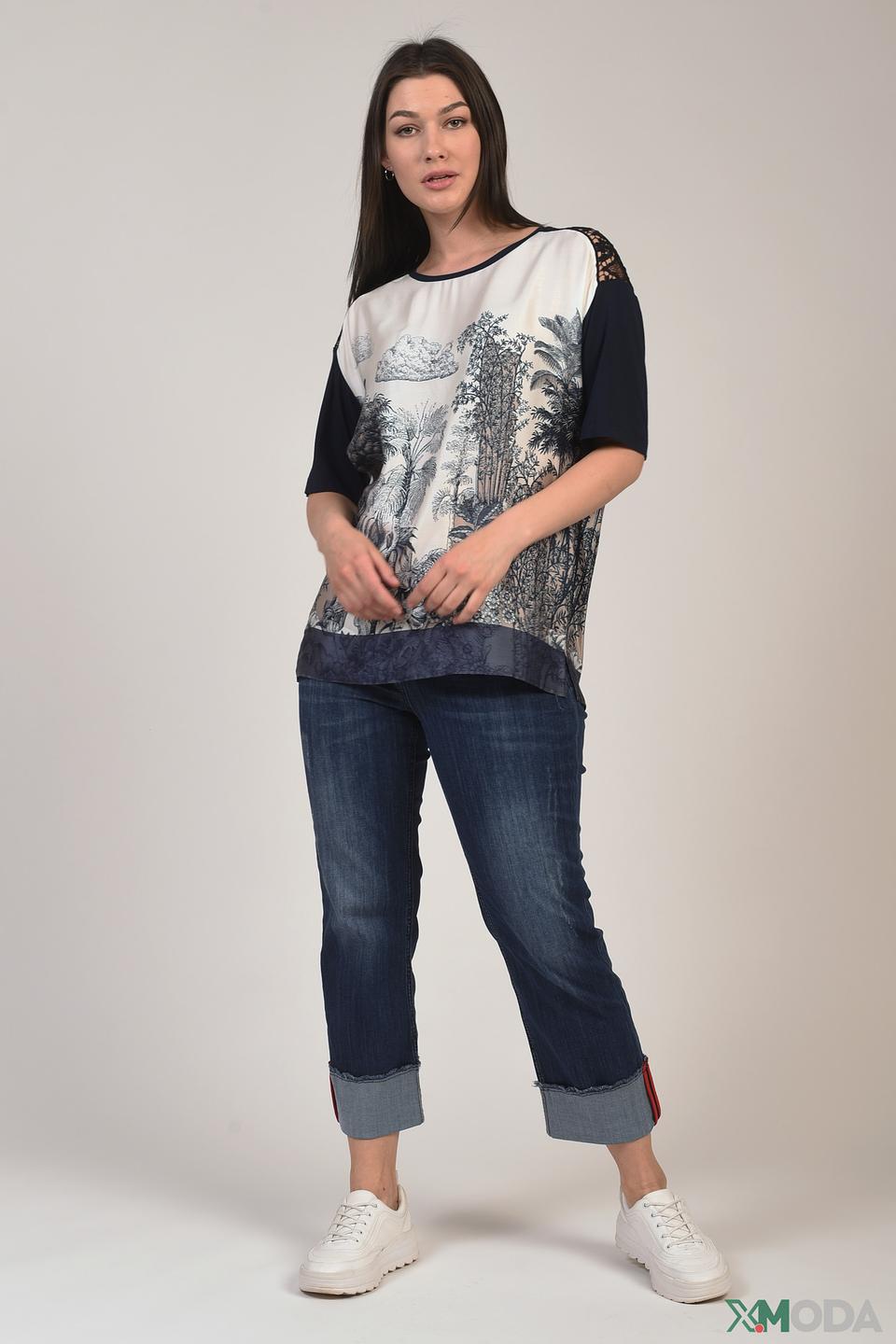 Футболка Elena Miro с принтом и кружевом