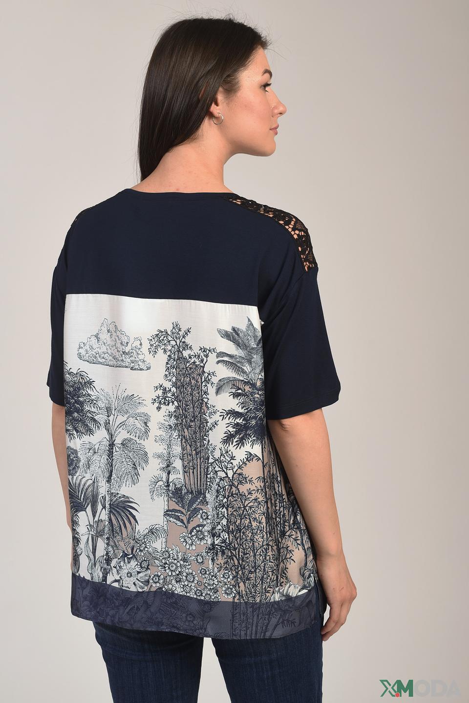 Футболка Elena Miro с принтом и кружевом