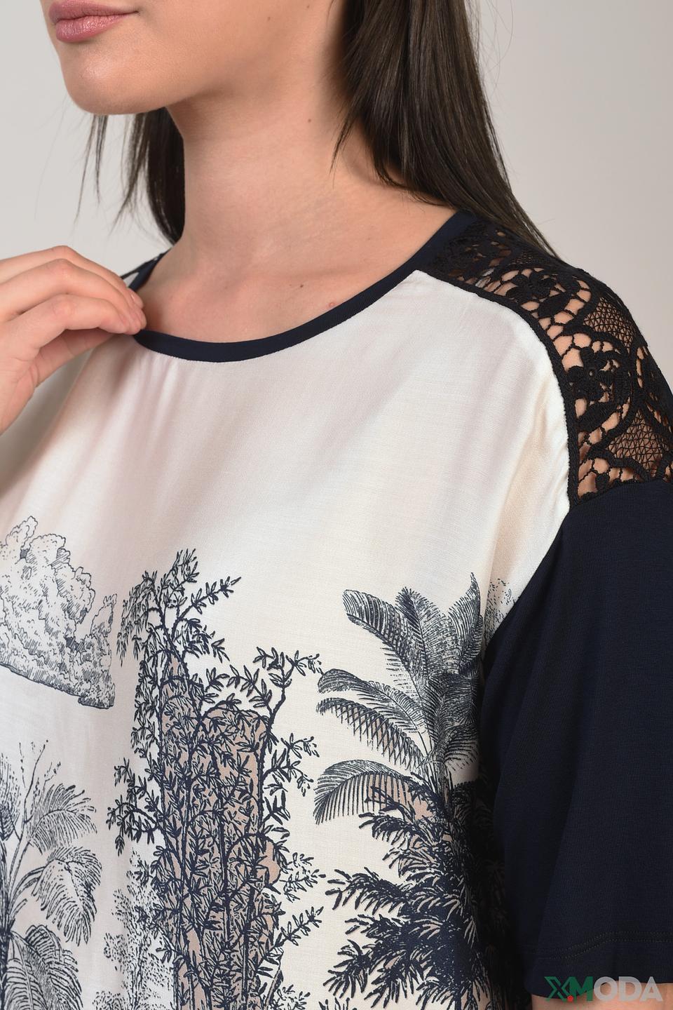 Футболка Elena Miro с принтом и кружевом