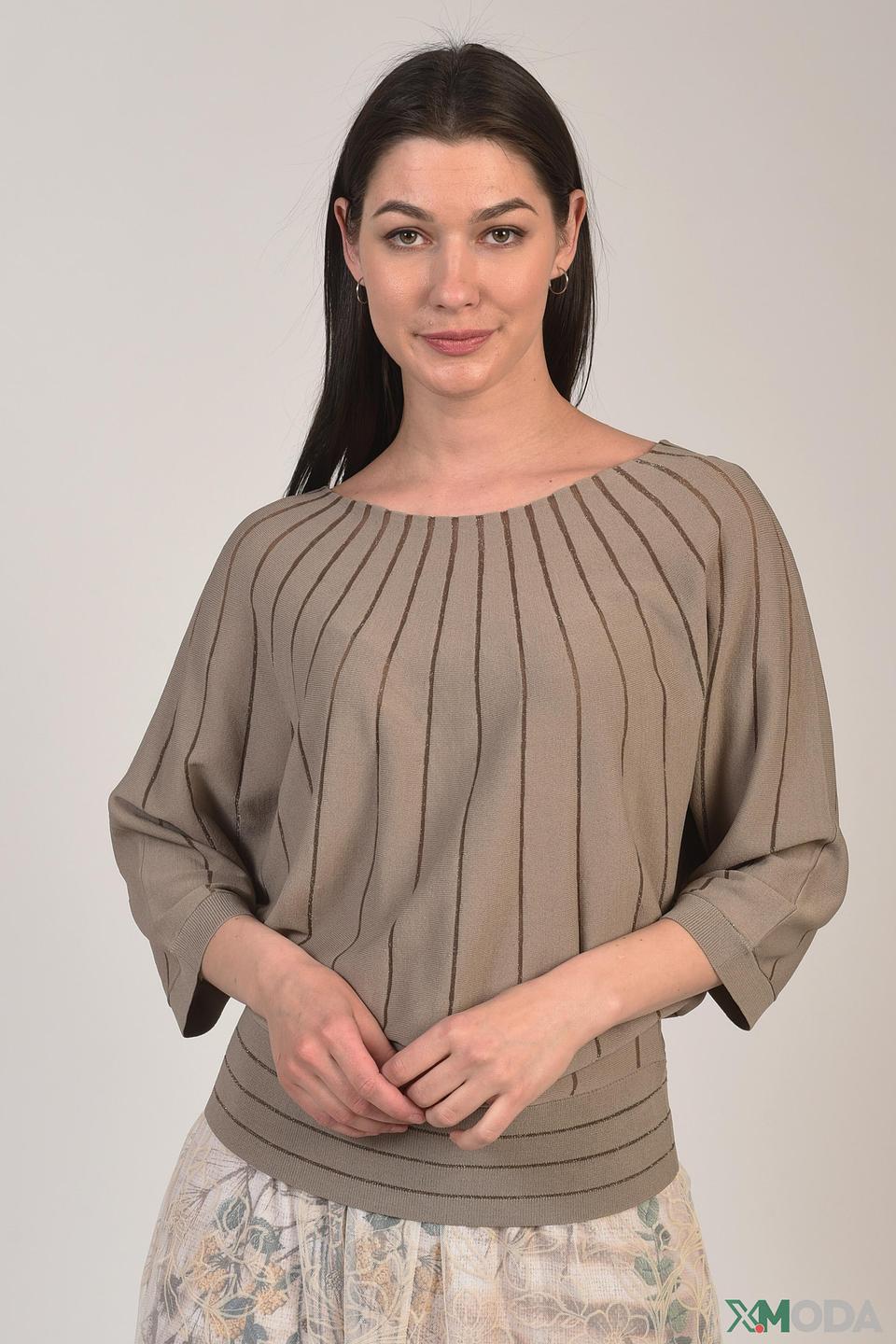 Пуловер Oui с вертикальной полоской бежевый