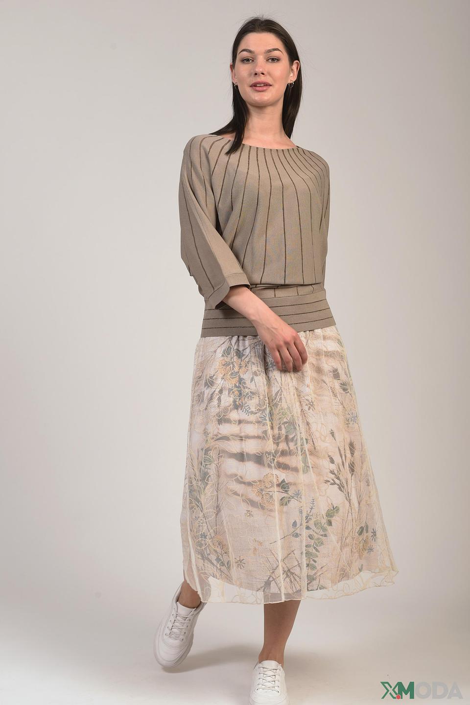 Пуловер Oui с вертикальной полоской бежевый