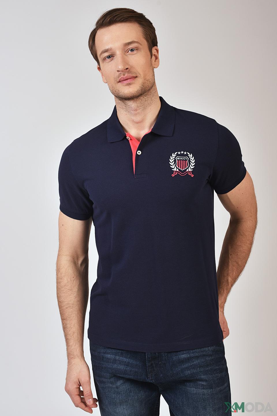 Поло Gant муж. темно-синий с вышивкой