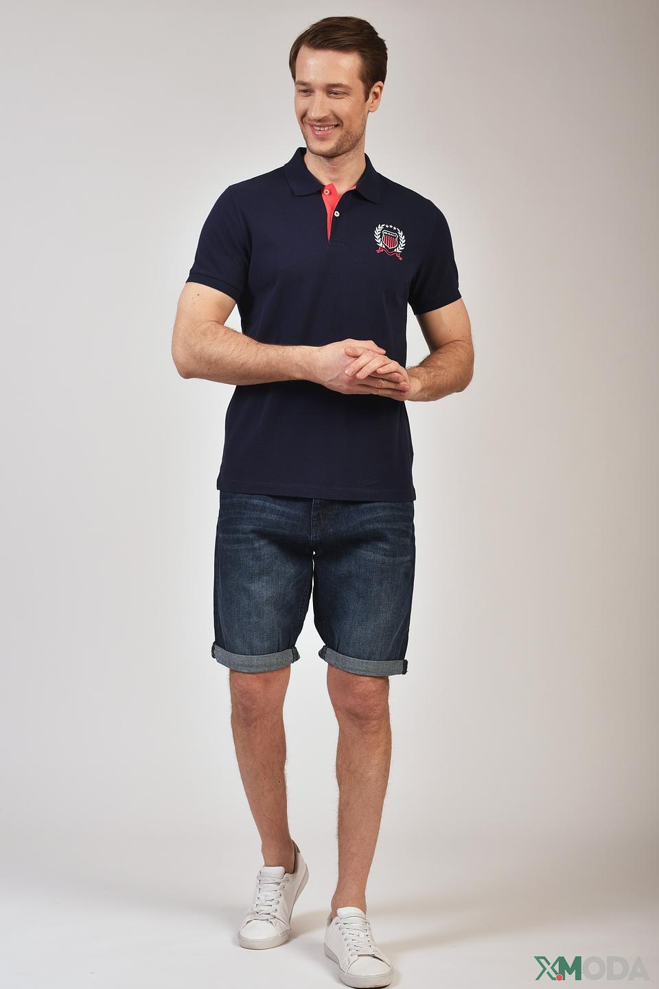 Поло Gant муж. темно-синий с вышивкой