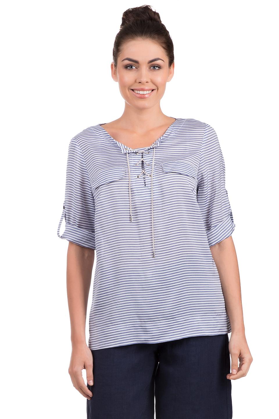 Блуза Steilmann, сине-белая полоска, декоративная шнуровка, отложные рукава