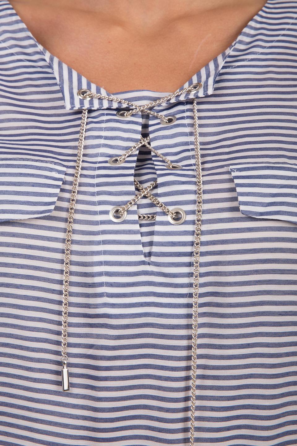 Блуза Steilmann, сине-белая полоска, декоративная шнуровка, отложные рукава