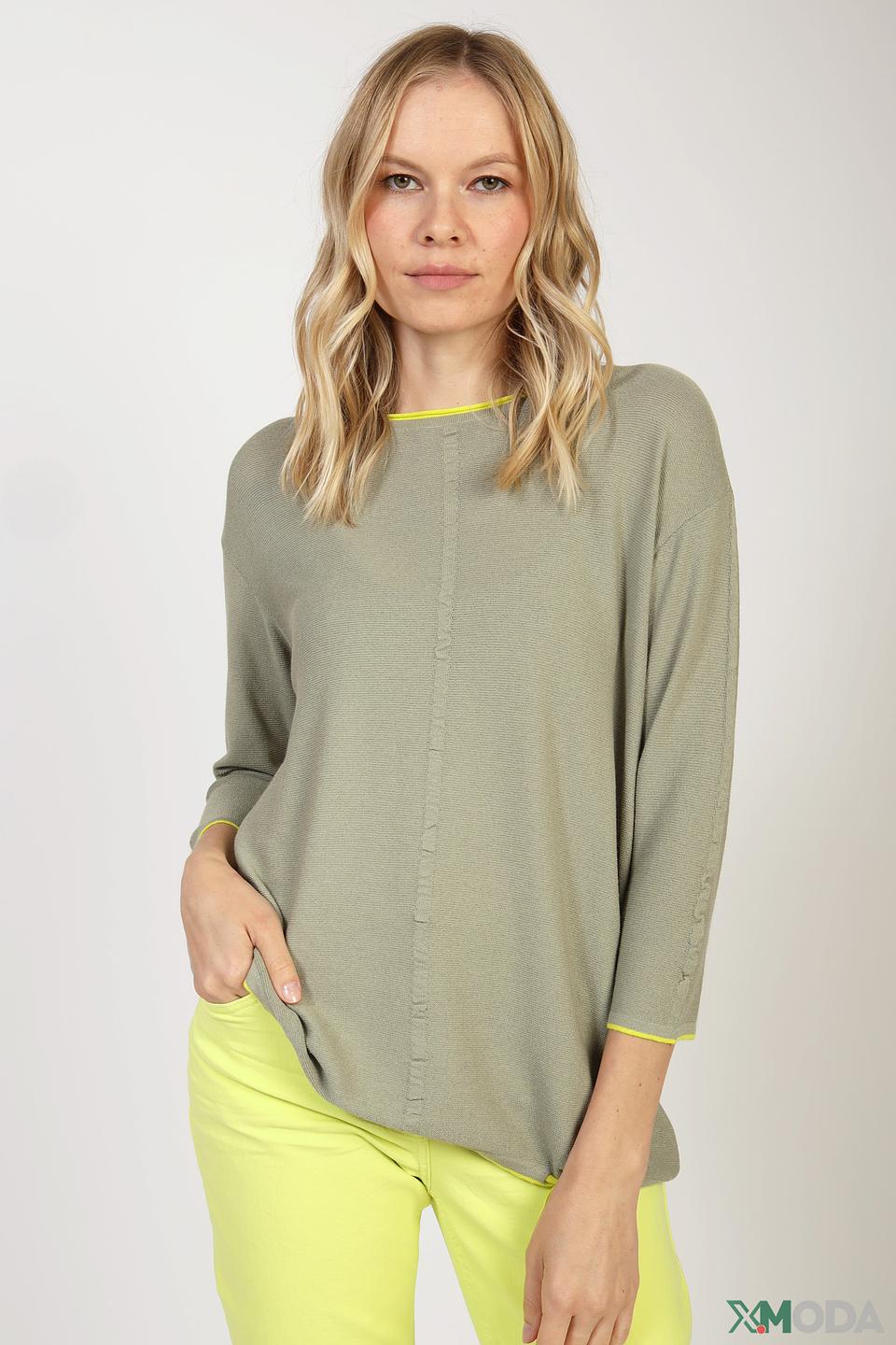 Пуловер Betty Barclay хаки с жёлтой отделкой