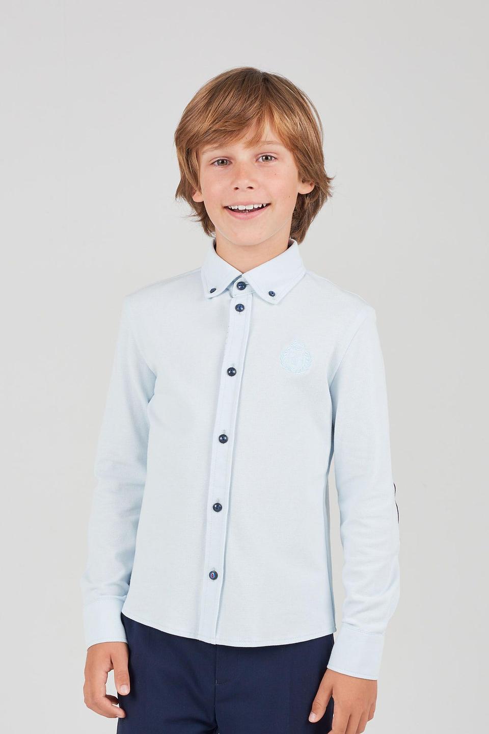 Рубашка Choupette голубая с вышивкой и накладками на локтях