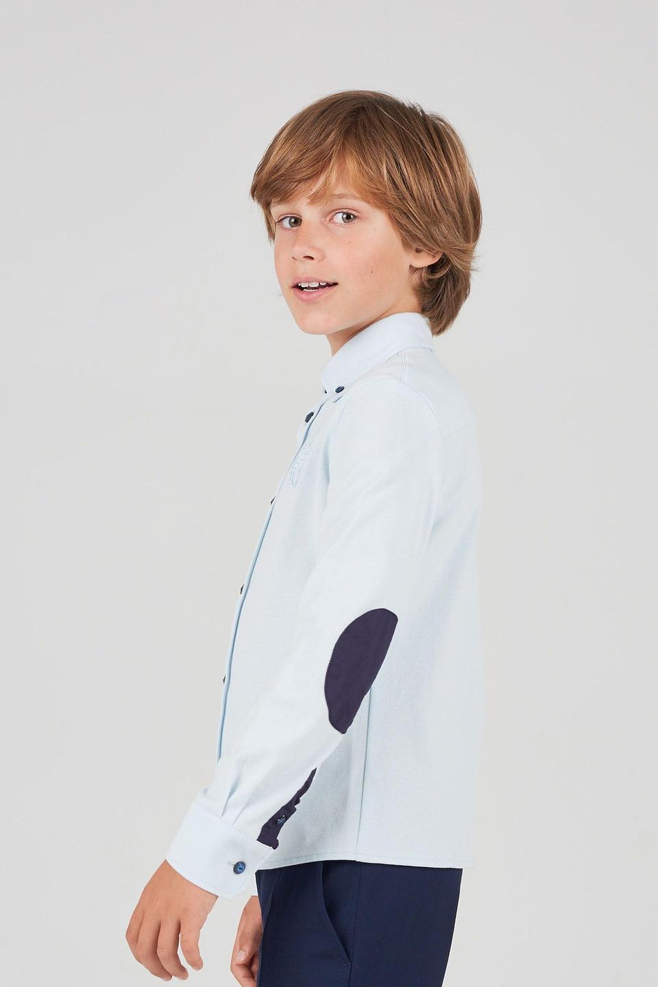 Рубашка Choupette голубая с вышивкой и накладками на локтях