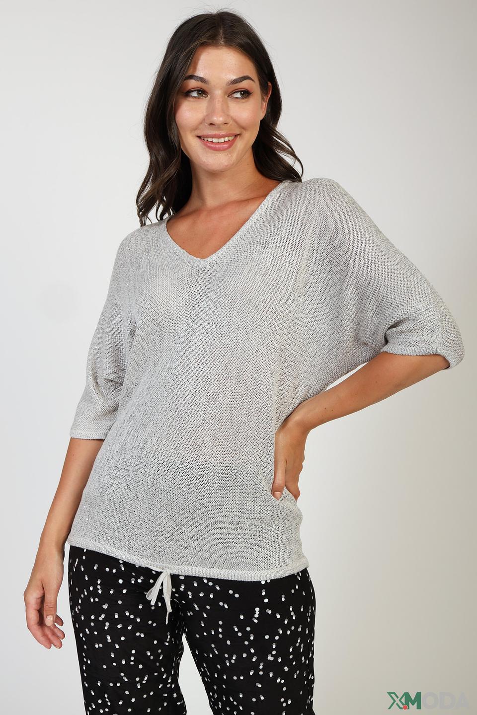 Пуловер Bianca с V-образным вырезом серый