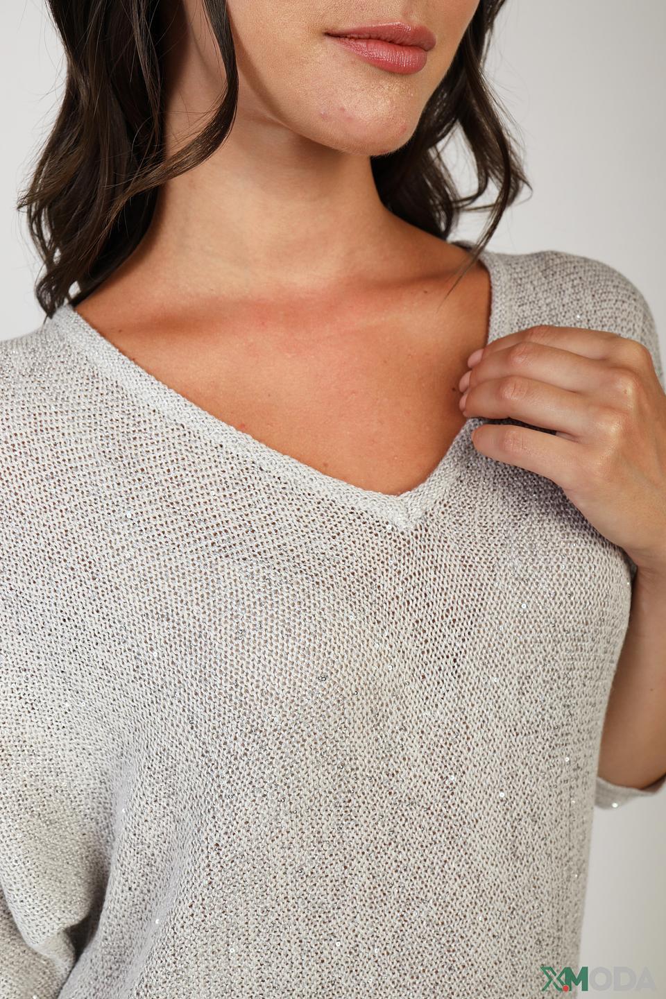 Пуловер Bianca с V-образным вырезом серый