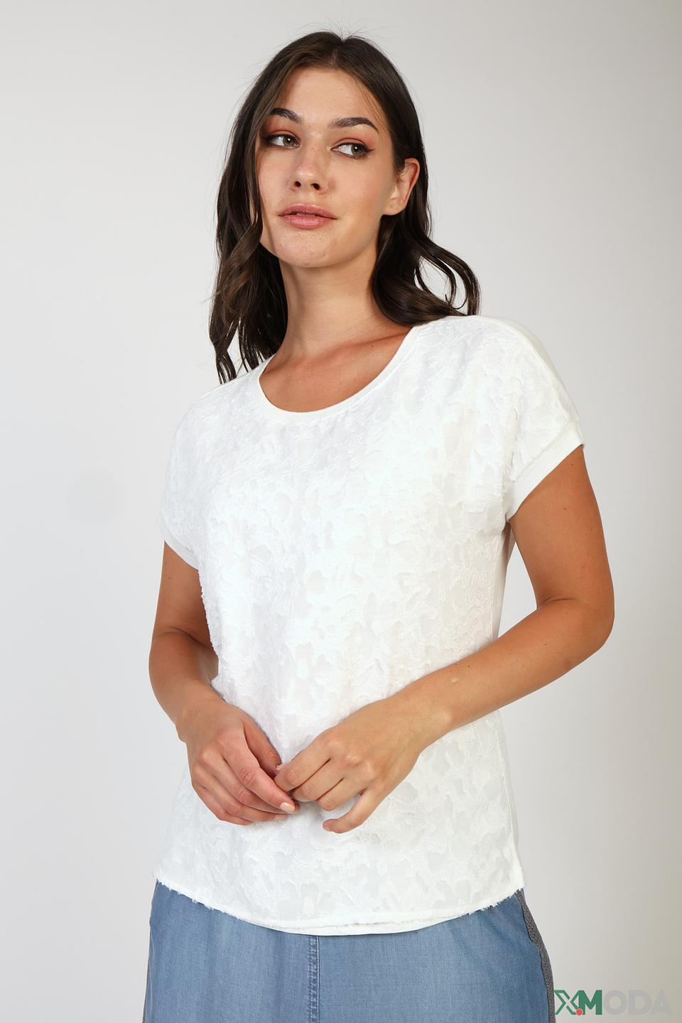 Футболка Lecomte женская белая с кружевом