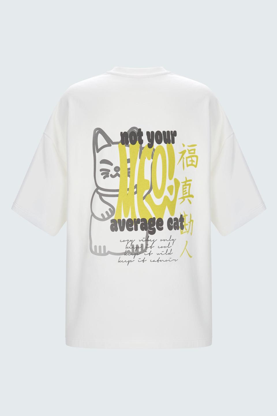 Белая футболка оверсайз с принтом Catnoir