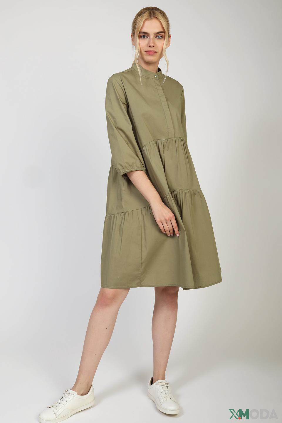 Платье Oui хаки с рукавами-фонариками