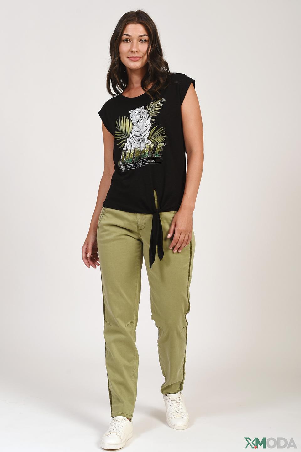 Брюки Oui хаки с полоской