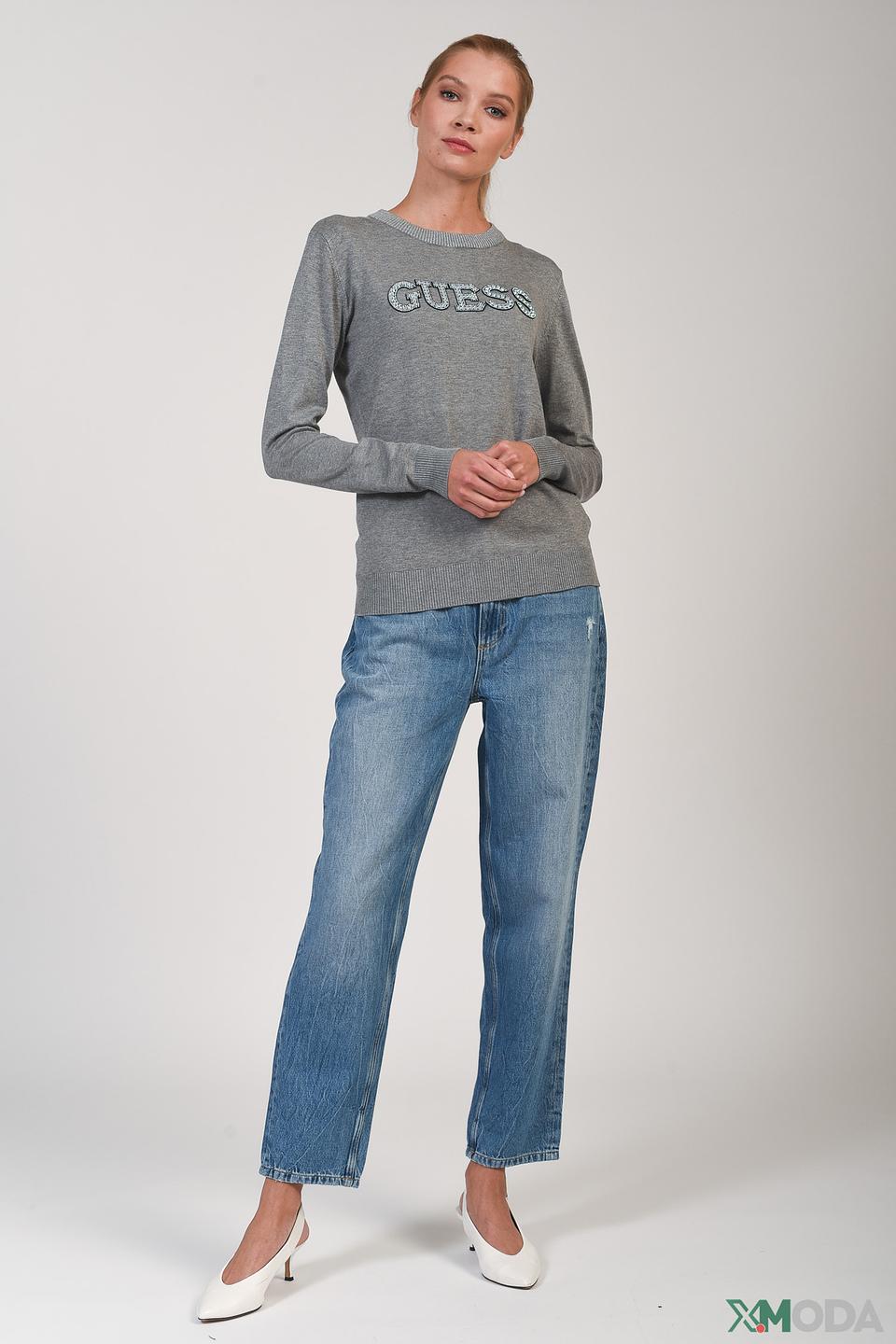 Лонгслив Guess с логотипом серый