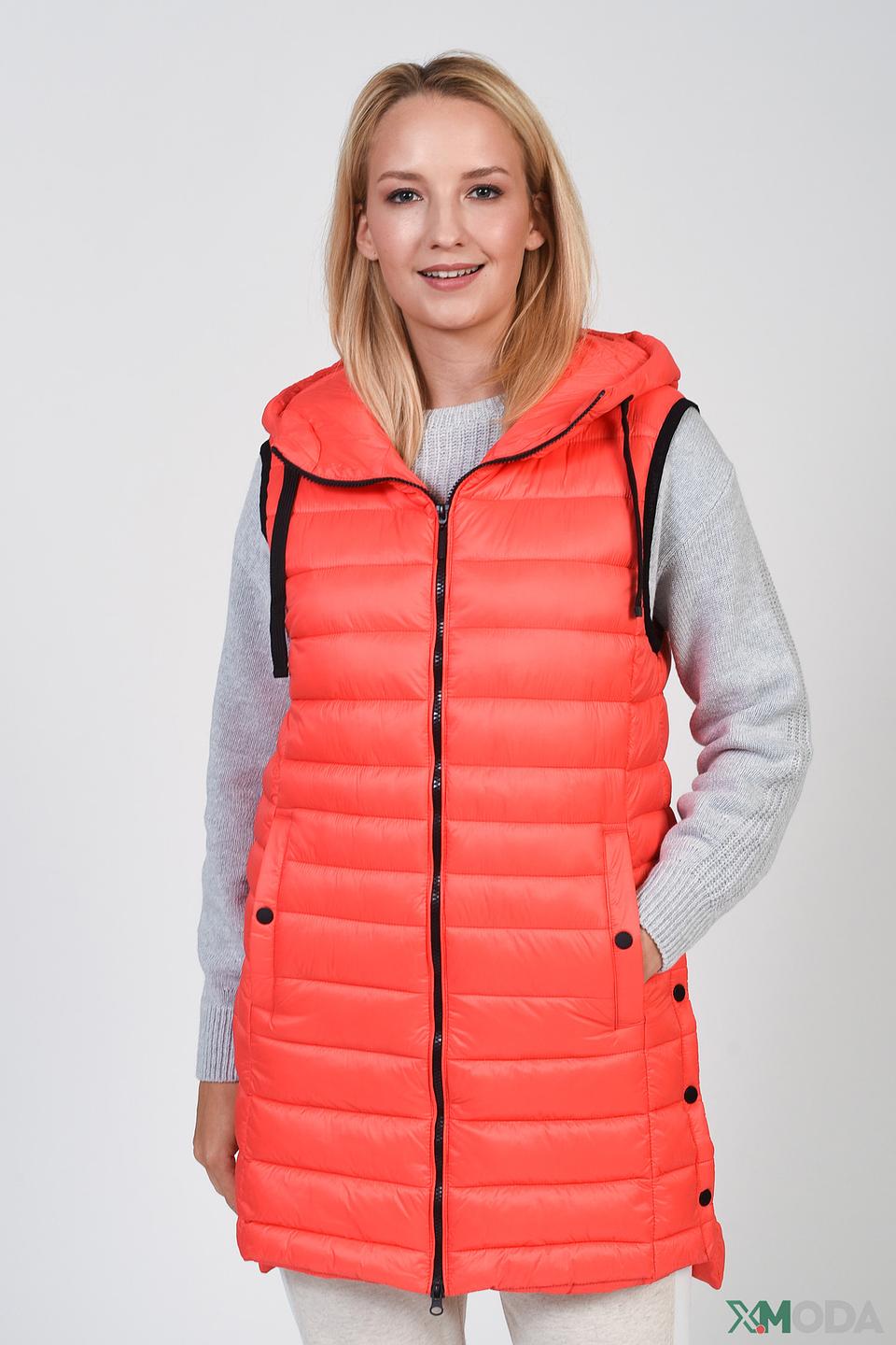 Жилет Frieda and Freddies стеганый оранжевый с капюшоном на кнопках