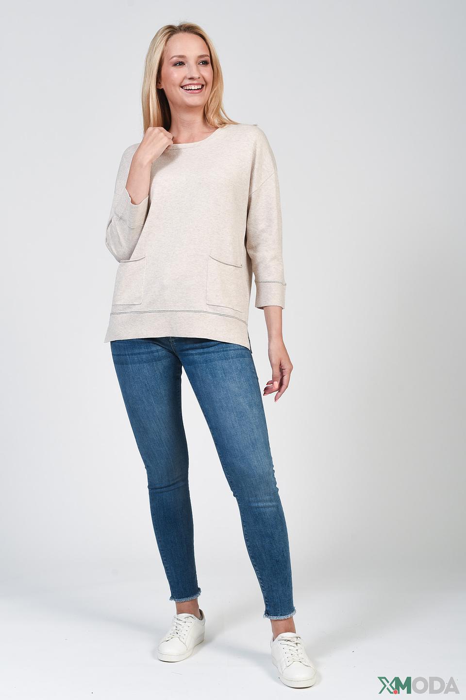 Пуловер Oui бежевый с карманом