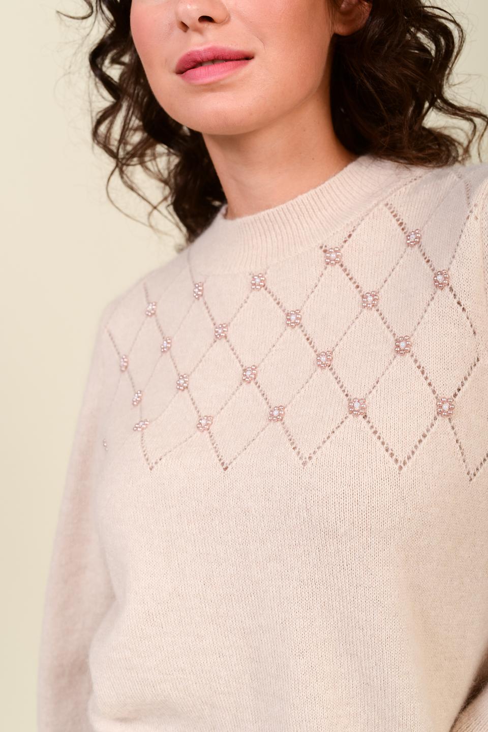 Пуловер Pezzo с вышивкой бежевый