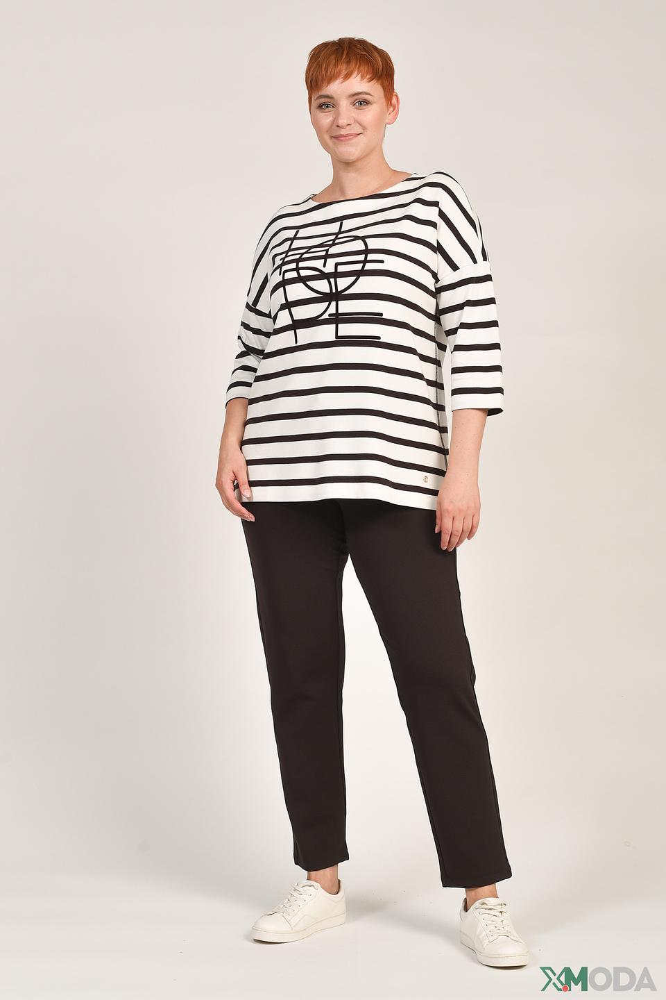 Лонгслив Frapp бело-чёрный в полоску с графическим принтом