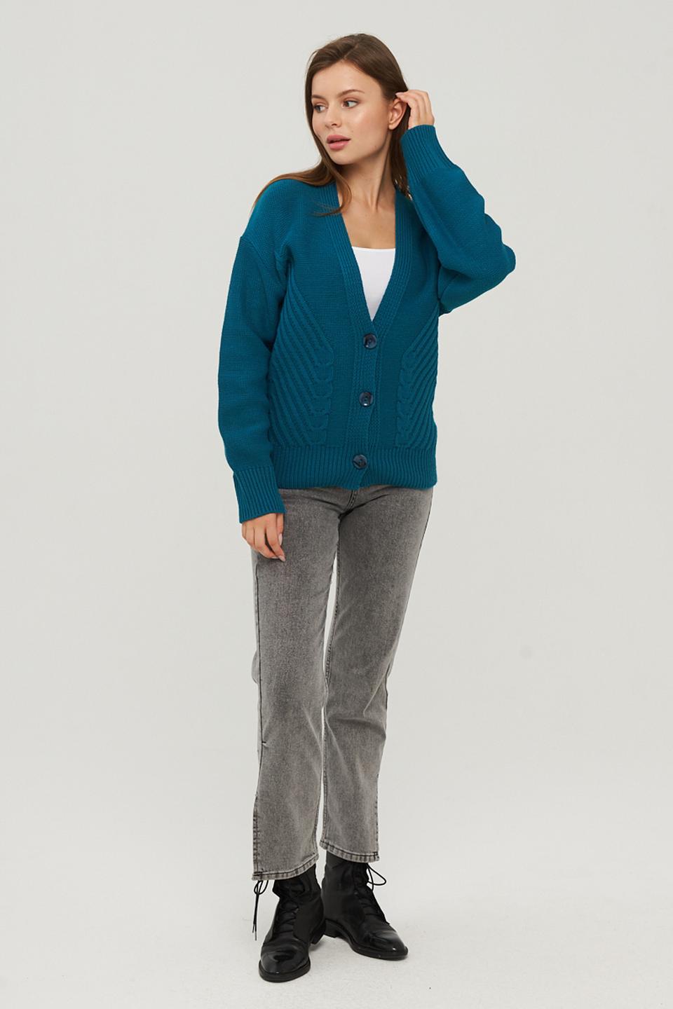 Кардиган VAY с косами изумрудный