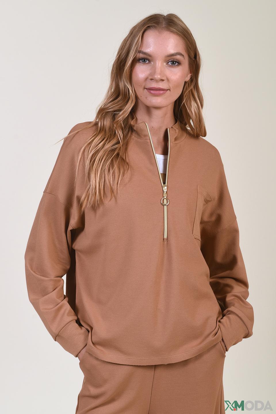 Пуловер Rich and Royal с молнией коричневый