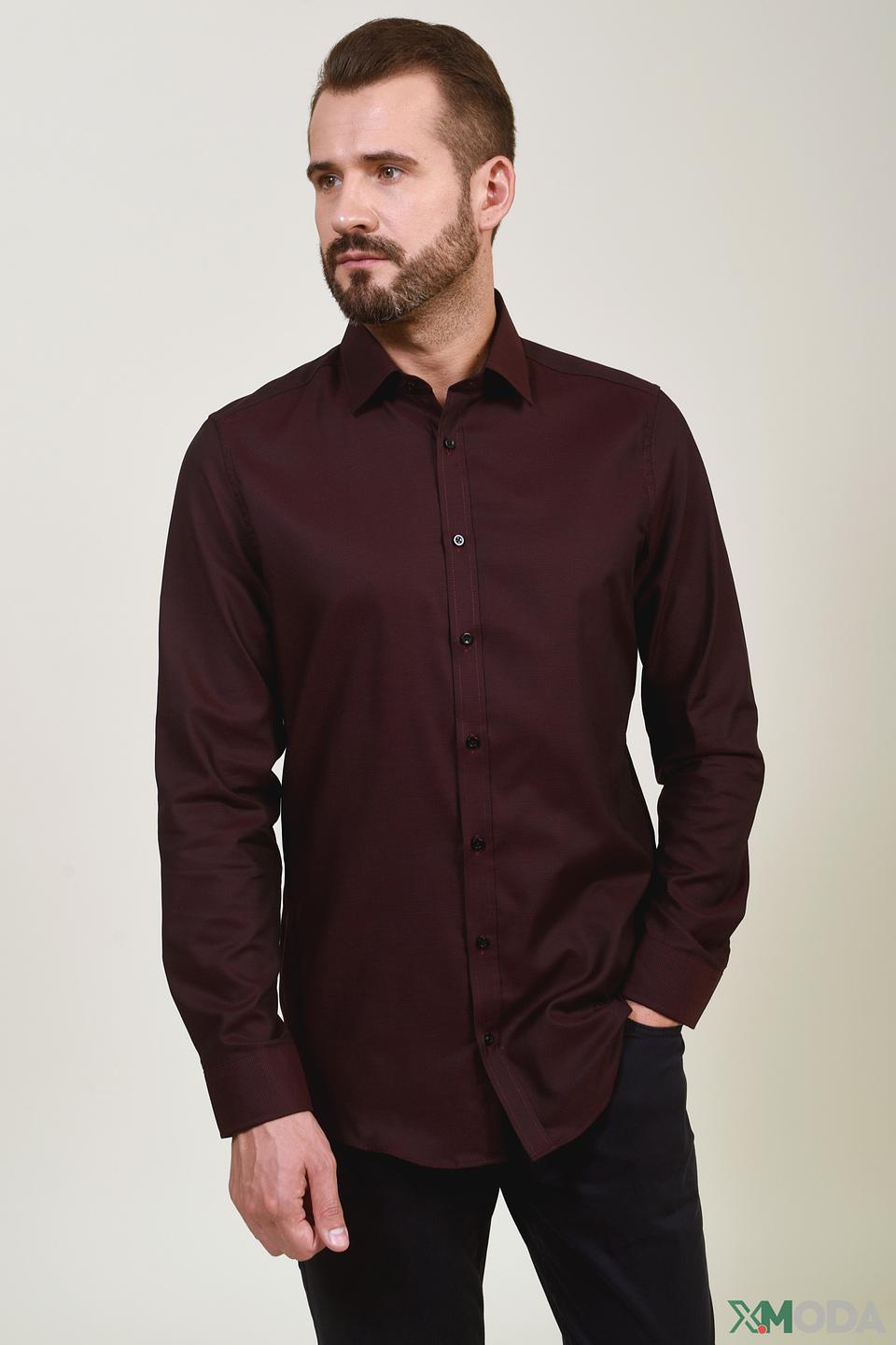 Рубашка Venti бордовая приталенная