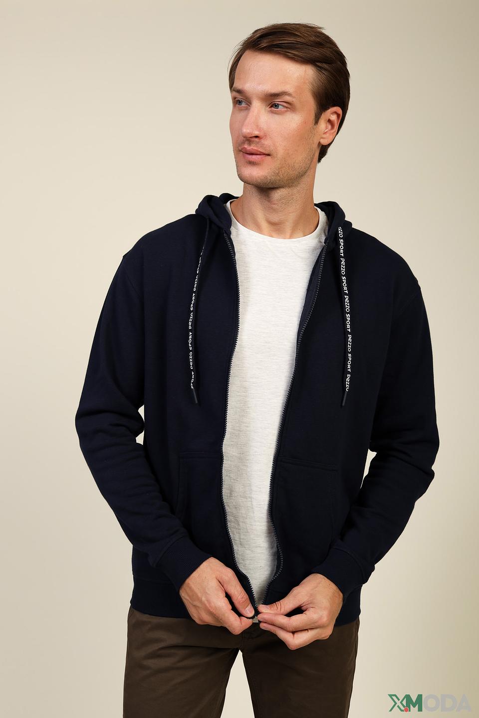 Кардиган Pezzo синий с капюшоном на молнии