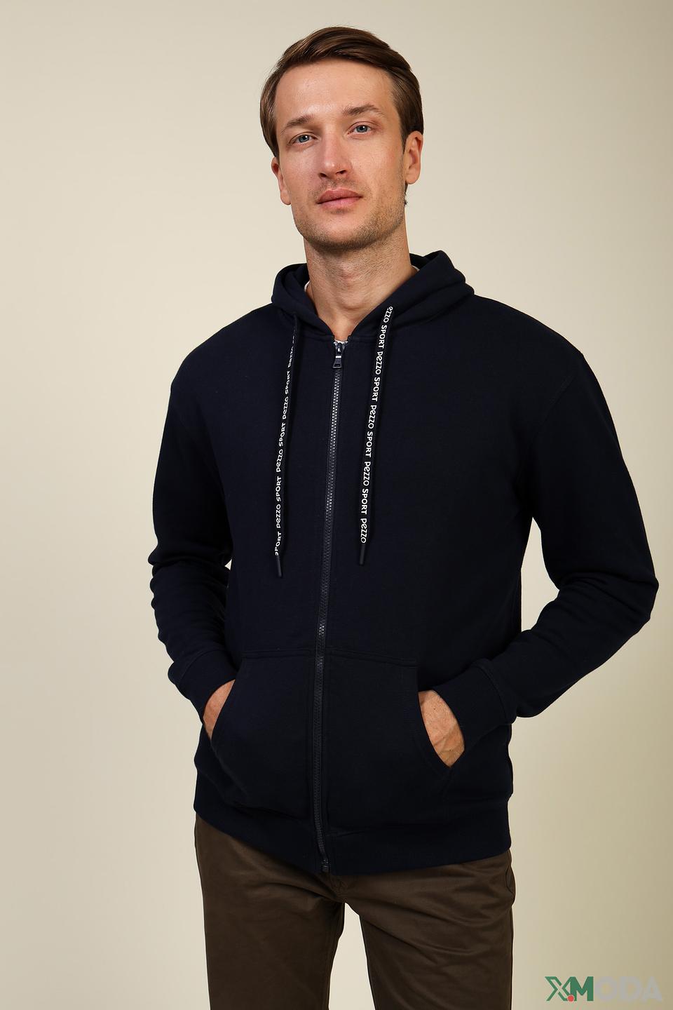 Кардиган Pezzo синий с капюшоном на молнии