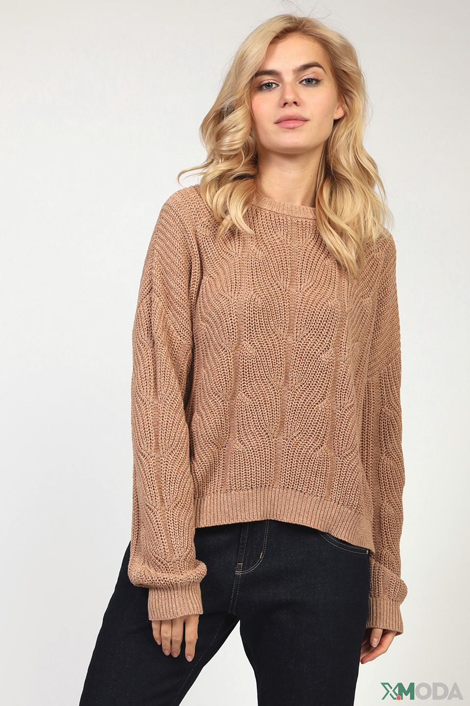 Пуловер Comma с косами бежевый