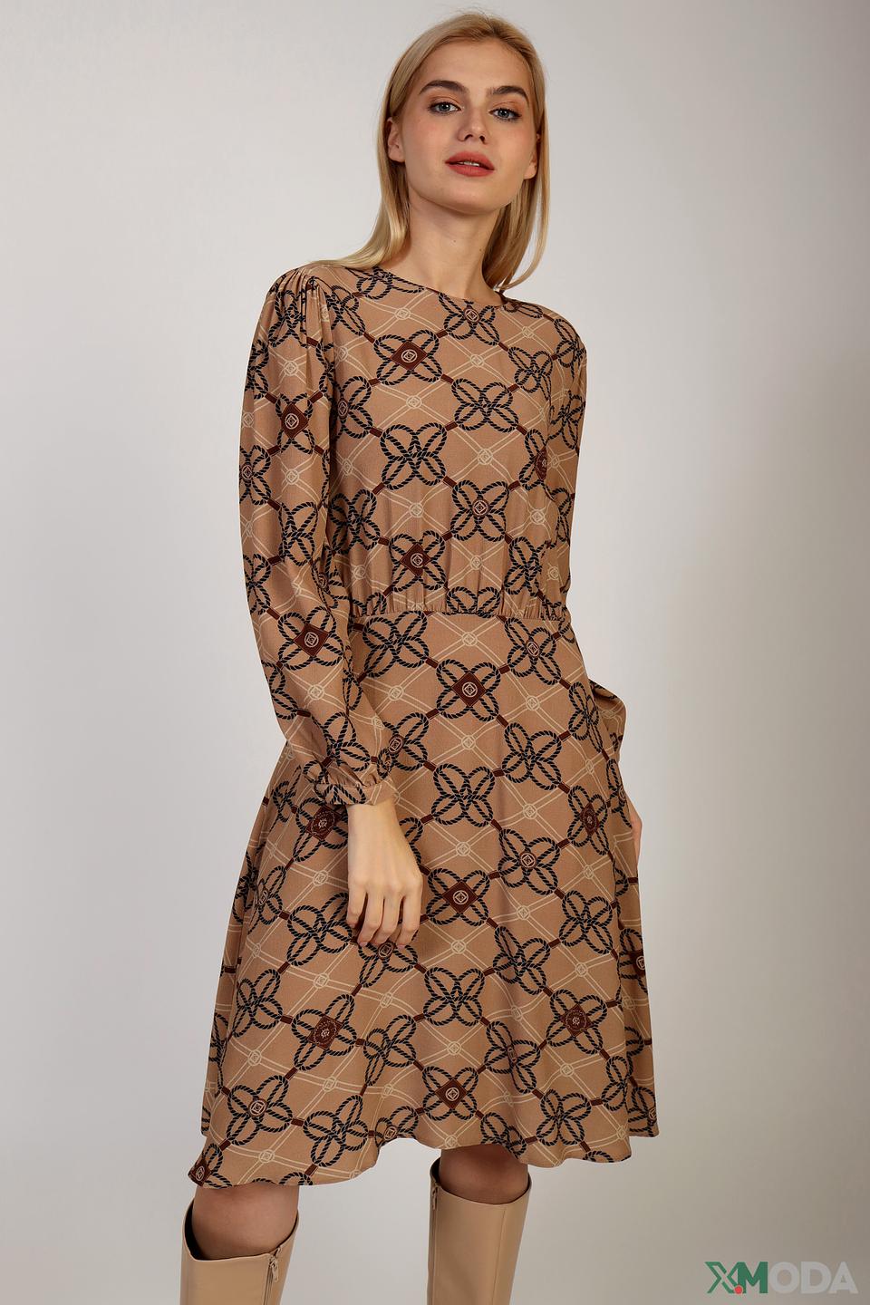 Платье Gant с принтом в клетку бежевое