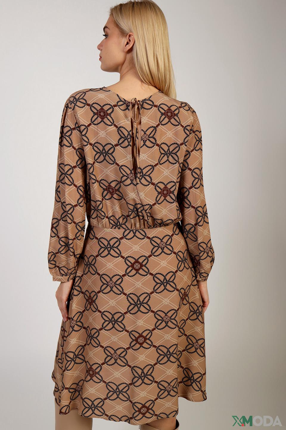 Платье Gant с принтом в клетку бежевое