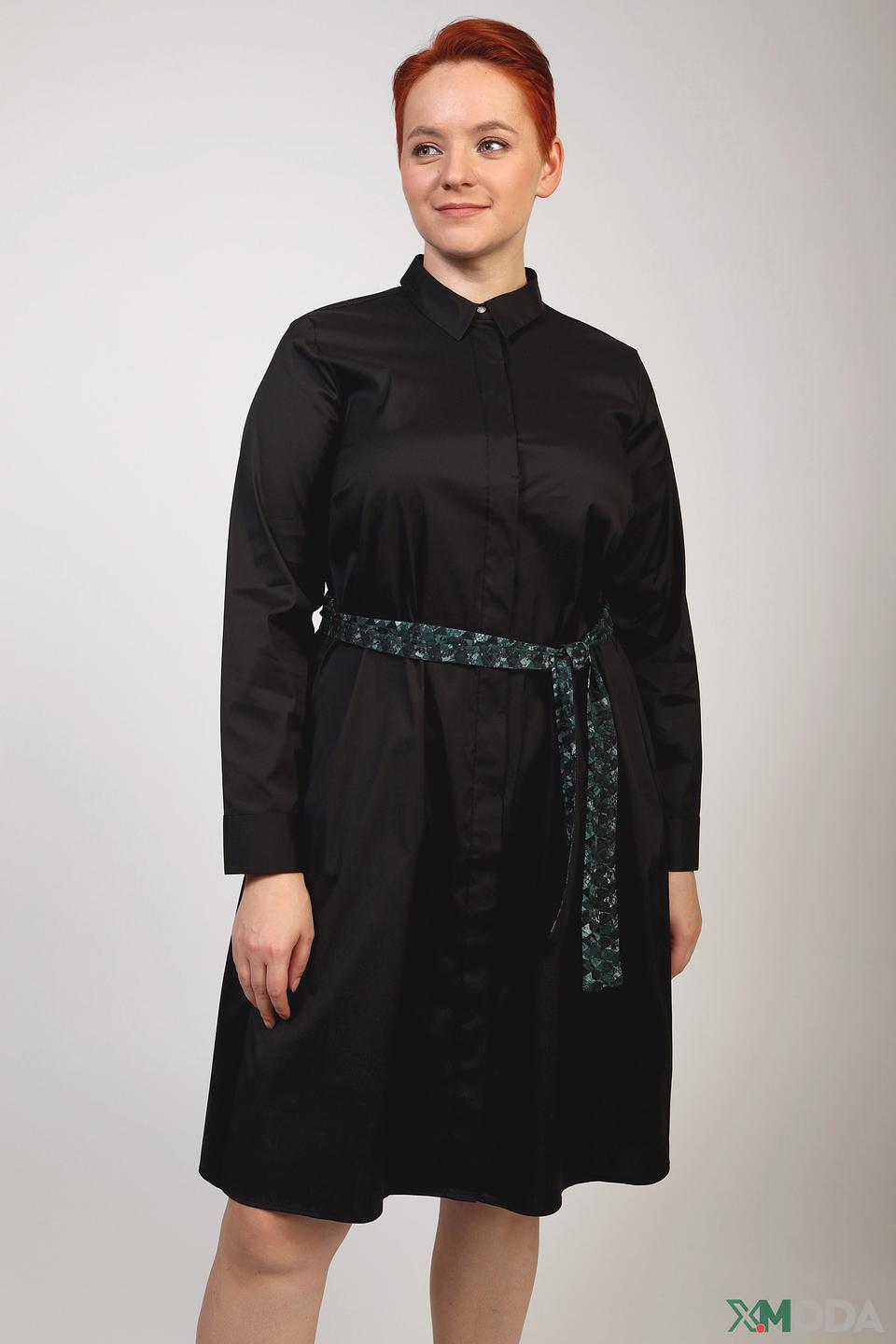 Платье рубашка Frapp чёрное с зелёным